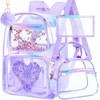 gxtvo 3PCS Clear Backpack, Women’s Sequins Transparent Bookbag Set, Cute