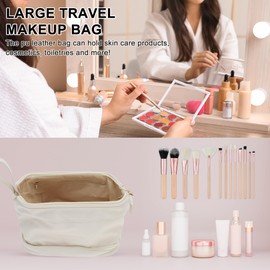 GLIDESMOOTH Makeup Bag, Double Layer Travel Cosmetic Bag for Women, Toiletry Bag, Waterproof and Durable Make Up Bag with Makeup Brush Storage Bag, Beige