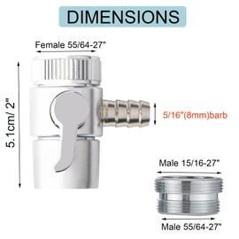 2 Pack Faucet Diverter Valve with Aerator for Countertop Water Filter,Faucet Adapter to 5/16"(8mm) barb outlet,Faucet Splitter for Water Diversion（8mm barb）