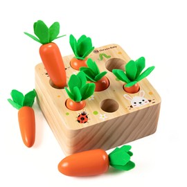 Baby Wooden Toy from 1 Year Old, Motor Skills Toy for Boys and Girls, Montessori Sorting Game, Wooden Puzzle, Carrot Harvest, Educational Toy for Children as a Birthday Gift