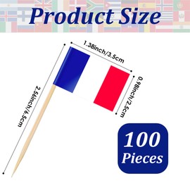 POPOYU Pack of 100 France Toothpick Flags, French Flag Small Cocktail Table Decoration for France Decoration Em 2024, Eurovision Contest, Olympic Cupcake Toppers, Toothpicks, Pub Decoration