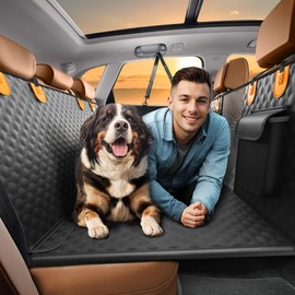 Back Seat Extender for Dogs, Heavy Duty Dog Car Seat Cover for Back Seat and Aggressive Chewer, Large Hard Bottom Car Seat Cover for Dogs, Dog Hammock for Car, Travel Dog Car Bed for Car, SUV, Truck