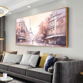 Wall Art Paris Decor Paintings Modern Artwork Couple Room Wall Decor Landscape Wall Art Canvas Painting for Living Room Bedroom Office Large Decor 24"x48" with Framed