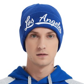 City Team - Gorro de punto clásico bordado 3D con puños, LA azul, Talla única