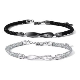 Fuezoiu 2pz Pulseras Anillo Möbius Parejas Acero Inoxidable Ajustable San Valentín Regalo Para Mujeres Hombres.regalo de aniversario para Parejas,Regalos para Hombre, Mujeres,Novio, Novia