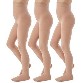 MANZI Ballet Tights for Girls Footed Dance Tights 3 Pairs Ultra-Soft Age 10-12(Natural,XXL)