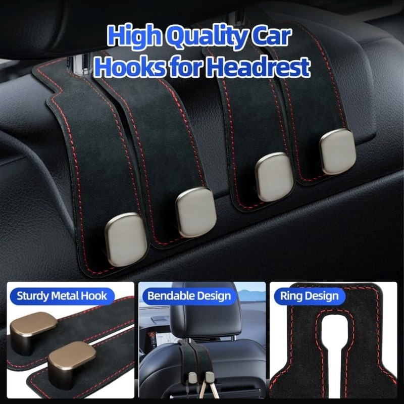 Usinynia 4 Pack Car Hooks for Headrest Double Car Seat