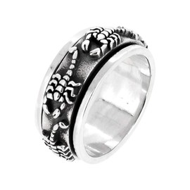 Treasure Bay Men's Silver Ring | 925 Sterling Silver 9MM Scorpion Fidget Ring for Men - Spin Stress Relief Ring (U)