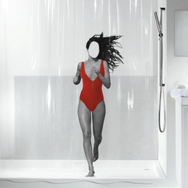 Spirella Dana Anti-bacterial Shower Curtain, Washable, Waterproof, PEVA 180 x 200 cm, Transparent, Red, 180 x 200 cm