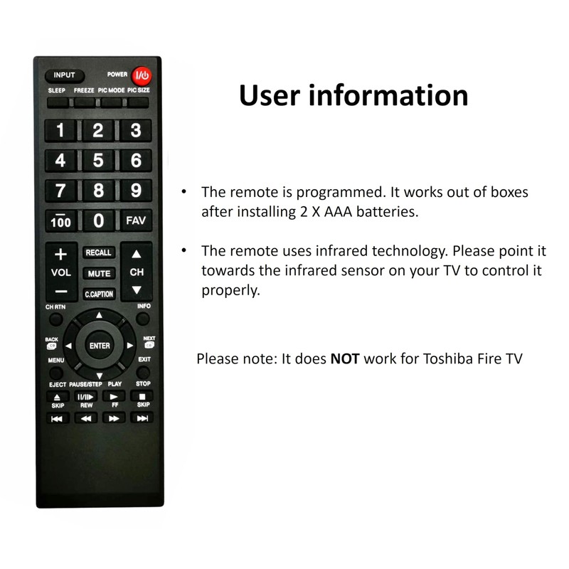 Universal Remote Control for Toshiba TV, Replacement for All Toshiba