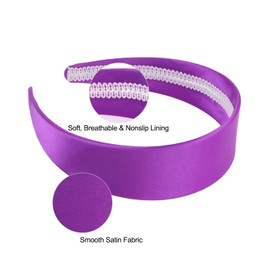 Wecoe Purple Satin Headband Women 1.6 Inch Wide Silk Headband Non Slip Fashion Plain Head Band Solid Hair Band DIY Holiday Hair Accessories for Women Girls Diademas Para Mujer Gifts