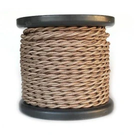 Light Brown Twisted Rayon Covered Wire, Antique Style Cloth Lamp Cord