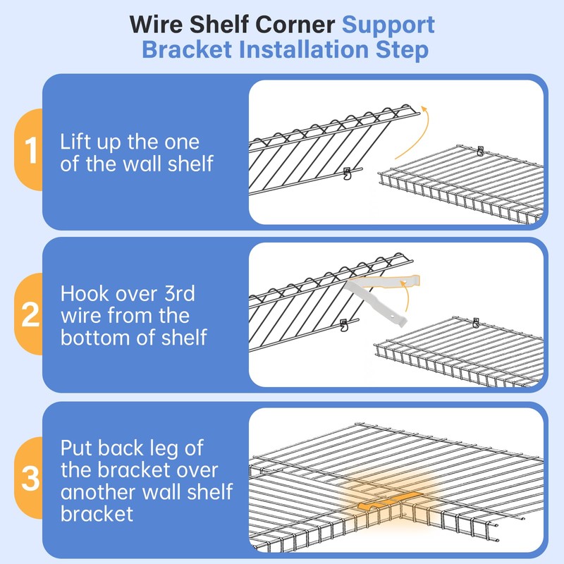 Wire Shelf Corner Support Bracket for ClosetMaid, Ventilated Wire Shelving
