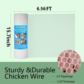Kipuafar Plastic Wire Mesh Fence Roll - Ideal for Poultry, Rabbit, Barrier & Gardening - Durable Plastic Chicken Wire Mesh - Versatile Plastic Fencing (White, 15.7IN*6.56FT)