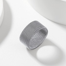 Bandmax Mesh Ring Women Men Stainless Steel Twist Finger Ring Mesh Band Ring with 5.8 mm / 10.2 mm Wide Partner Ring Simple Ring Chic Fashion Jewellery Accessory Ring Size 54-67 mm, No Gemstone
