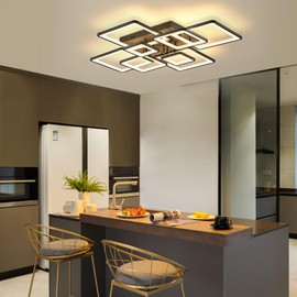 FXEIPOL Modern Ceiling Light 39.4 Inch 8 Rings Square Ceiling Light Close to Ceiling Light with Remote Control LED Ceiling Light Fixture for Dining Room, Bedroom, Living Room