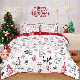 Likiyol 3 Piece Christmas Quilts King Size Christmas Tree Reversible Bedding Sets Snowflake Bedspread Coverlet with 2 Shams, Microfiber Comforter Set for Christmas Decor (96'' x 106'')
