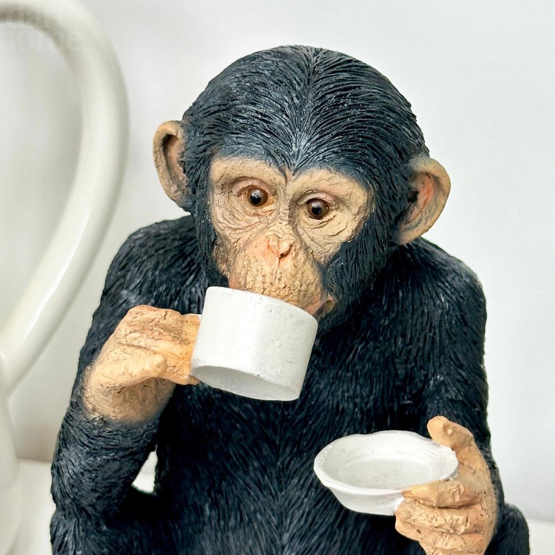 Darthome Sophisticated Monkey Ornament Black Resin Tea Drinking Chimp Novelty
