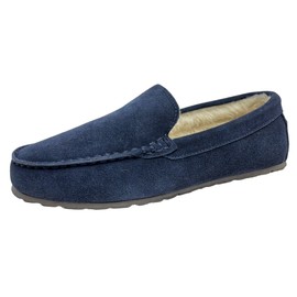 Clarks Mens Suede Moccasin Slippers Warm Cozy Indoor Outdoor Plush Faux Fur Lined Slipper For Men (11 M US, Navy)