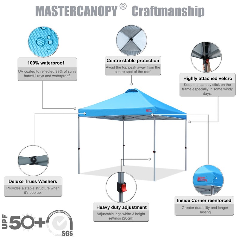 MASTERCANOPY Durable Pop-up Canopy Tent with Roller Bag (10x10, Sky