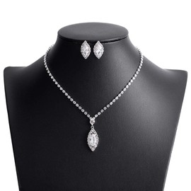 Unicra Bride Wedding Necklace Earrings Set Rhinestone Silver Jewelry Set Silver Bridal Choker for Women and Girls (C)