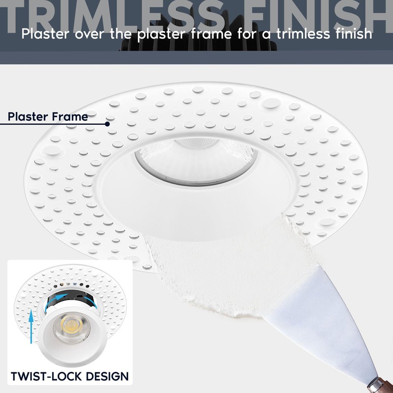 LUXRITE 1 Inch LED Trimless Recessed Lighting with Junction Box,