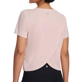 baleaf Women's Workout Tops Athletic Shirts Cropped Short Sleeve Split Back Running Gym Quick Dry Sun Protection UPF 50+ Pink 2XL