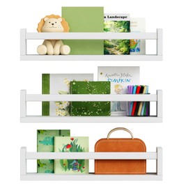 Harwaya White Floating Nursery Book Shelves Wall Mounted Set of 3, Wall Bookshelf for Kids Room Bedroom, Small Corner Book Shelf for Toddler Child Teen Girls Boys Bathroom Decor and Toy Storage