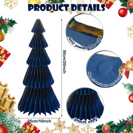 2 Pcs 20 Inch Large Paper Christmas Trees Decorations 3D Blue Honeycomb Neutral Christmas Trees Glitter Edge Magnetic Folding Xmas Paper Crafts for Xmas Home Mantel Holiday Party Decorations