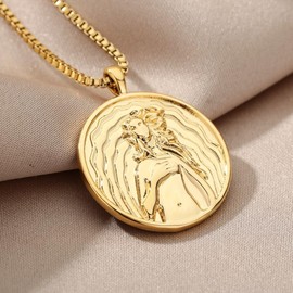Medal Aphrodite Artemis Coin Necklace for Women, Miraculous Medallion Queen Necklace, Greek Mythology Coin Necklace, One size, Agate