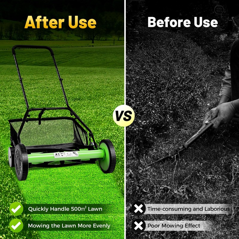 ZERNEIL 20-Inch 9 Gears Manual Lawn Mower, 5-Blade Hand Push