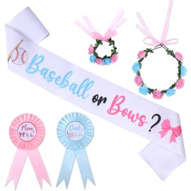 Diartpaint Baseball Baseballs or Bows Maternity Sash Mom to Be Dad to Be Corsage Pin with Flower Headband Wristband for Baseballs or Bows Baby Shower Gender Reveal Party Favor Pregnancy Photo Prop