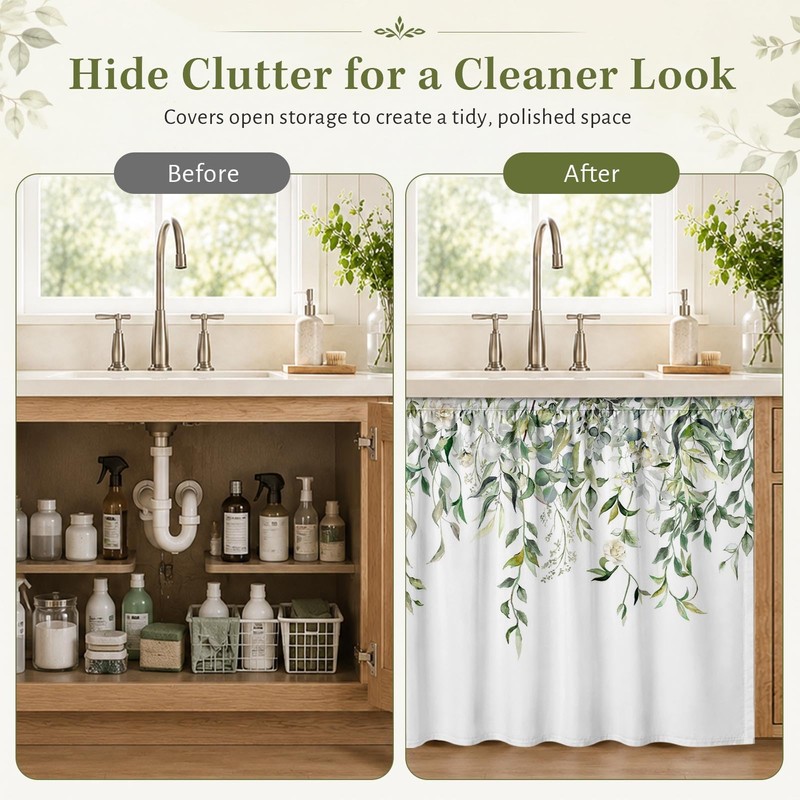 Cabinet Curtain, 28"W x 51"L, Sage Sink Skirt for Kitchen