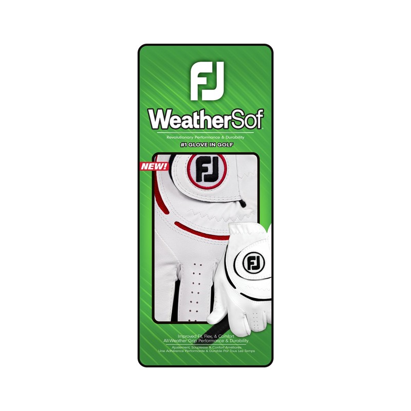 FootJoy WeatherSof Men's Golf Glove, White/Red, White/Red