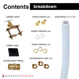 Ice Maker Supply Line and Humidifier Installation Kit for Refrigerators & Freezers, 1/4” x 25’ Poly Tubing, Includes Quick Connect Saddle Valve, Compression Fittings and Adapters