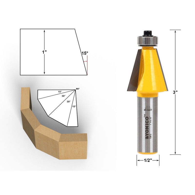 Yonico Router Bits Bevel Edge Forming 60 Degree 1/2-Inch Shank