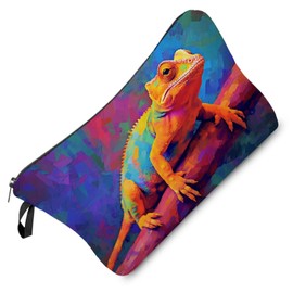 Livel lhood Lizard Makeup Bag Colorful Chameleon Cute Organizer Bag Zipper Pouch Pop Art Lizard Print Cosmetic Bag Present for Lizard Lovers Women Friends