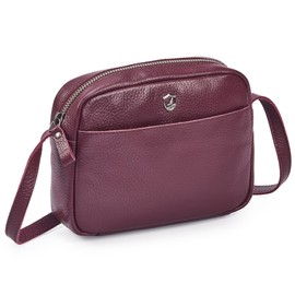Crossbody Sling Bag for Women Trendy Real Leather Purse Mini Soft Pebbled Crossover with Card Case (Burgundy Nappa)