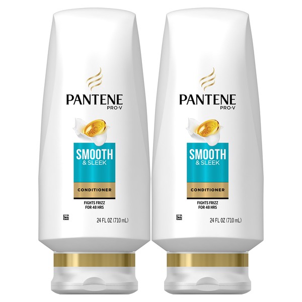 Pantene, Sulfate Free Conditioner, with Argan Oil, Pro-V Smooth and Sleek Frizz Control, 24 fl oz, Twin Pack