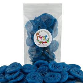 FirstChoiceCandy Fresh Sweet Licorice Wheels, Rolled laces Gummy Candy (1 Pound (Pack of 1), Blue raspberry)