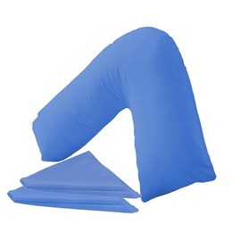 NURBAY V shaped pillowcase cover -100% Polycotton Back & Neck Support Orthopaedic Pregnancy |Nursing V Pillowcase covers only-Envelope Closure (Mid Blue)