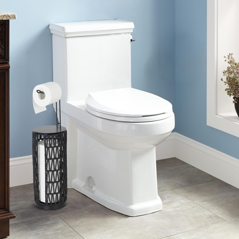 Black Freestanding Toilet Paper Holder with Storage,3 Rolls of Tissue