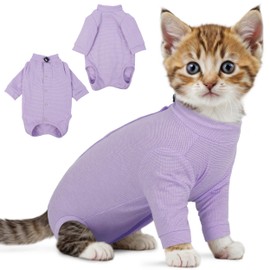 PUMYPOREITY Cat Front Leg Recovery Suit, Surgical Spay Suit with Leg Sleeves to Stop Licking, Machine Washable & Comfort Fit, Long Rear Sleeve Prevents Scratching & Biting, Purple, L