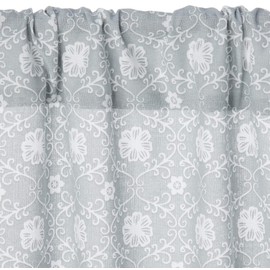 Vera Neumann Oralie Floral Trellis Printed Kitchen Tier & Valance Set | Small Window Curtain for Cafe, Bath, Laundry, Bedroom, Silver