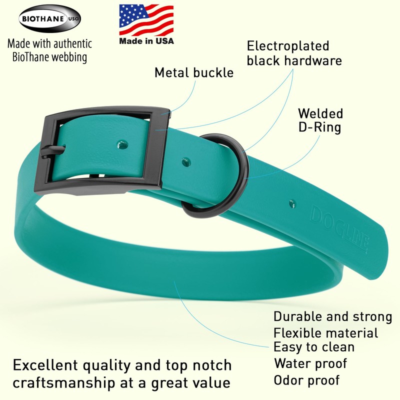 Dogline Biothane Waterproof Dog Collar Strong Coated Nylon Webbing with
