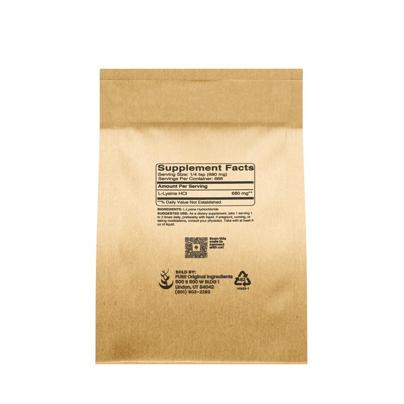 Pure Original Ingredients L-Lysine HCl (1lb) Alpha Amino Acid, Non-GMO,