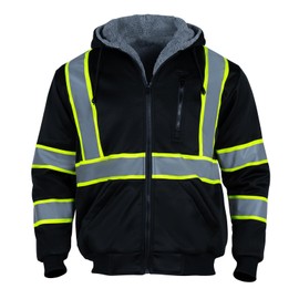 Sicalobo High Visibility Jackets for Men,ANSI Class 1 Reflective Work Jacket,Safety Jacket for Men Cold Weather,Black,Small