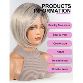 HAIRCUBE Bob Wigs for Women Synthetic Wig with Fringe Grey Color
