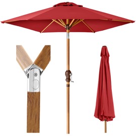 Best Choice Products 10ft Market Umbrella, Outdoor Sun Shade for Backyard, Deck, Poolside, Table w/Woodgrain Pattern, Easy Tilt & Crank - Red