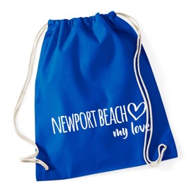 Huuraa Gym Bag Newport Beach My Love Backpack Cotton 12 Litre Size for All Fans of Newport Beach USA Gift Idea for Friends and Family, Bright royal